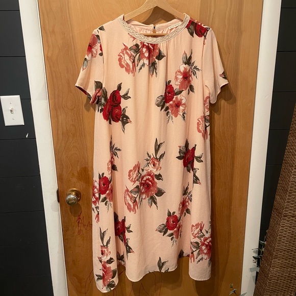 Stevie Henders dress. Pink with red flowers. Size large. Like new condition. - Picture 1 of 4